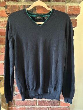 Vintage Barneys New York Sweater Navy V-Neck w/ Teal Accent Men’s Women’s Large